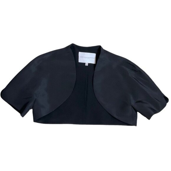 Carolina Herrera Silk Bolero Black Short Sleeve Open Front Evening Jacket Sz 14 - Picture 2 of 7